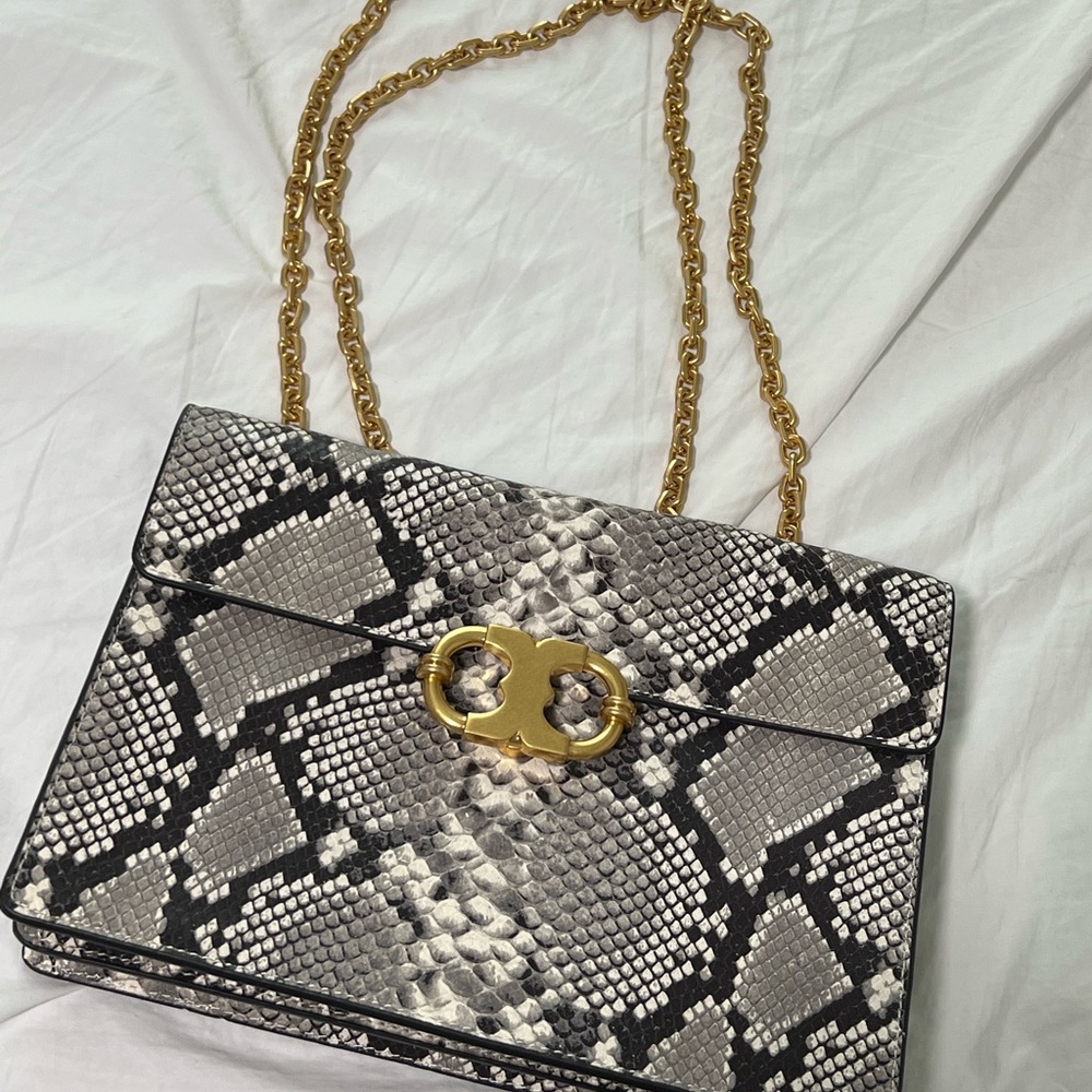 Tory Burch gold and snake print bag